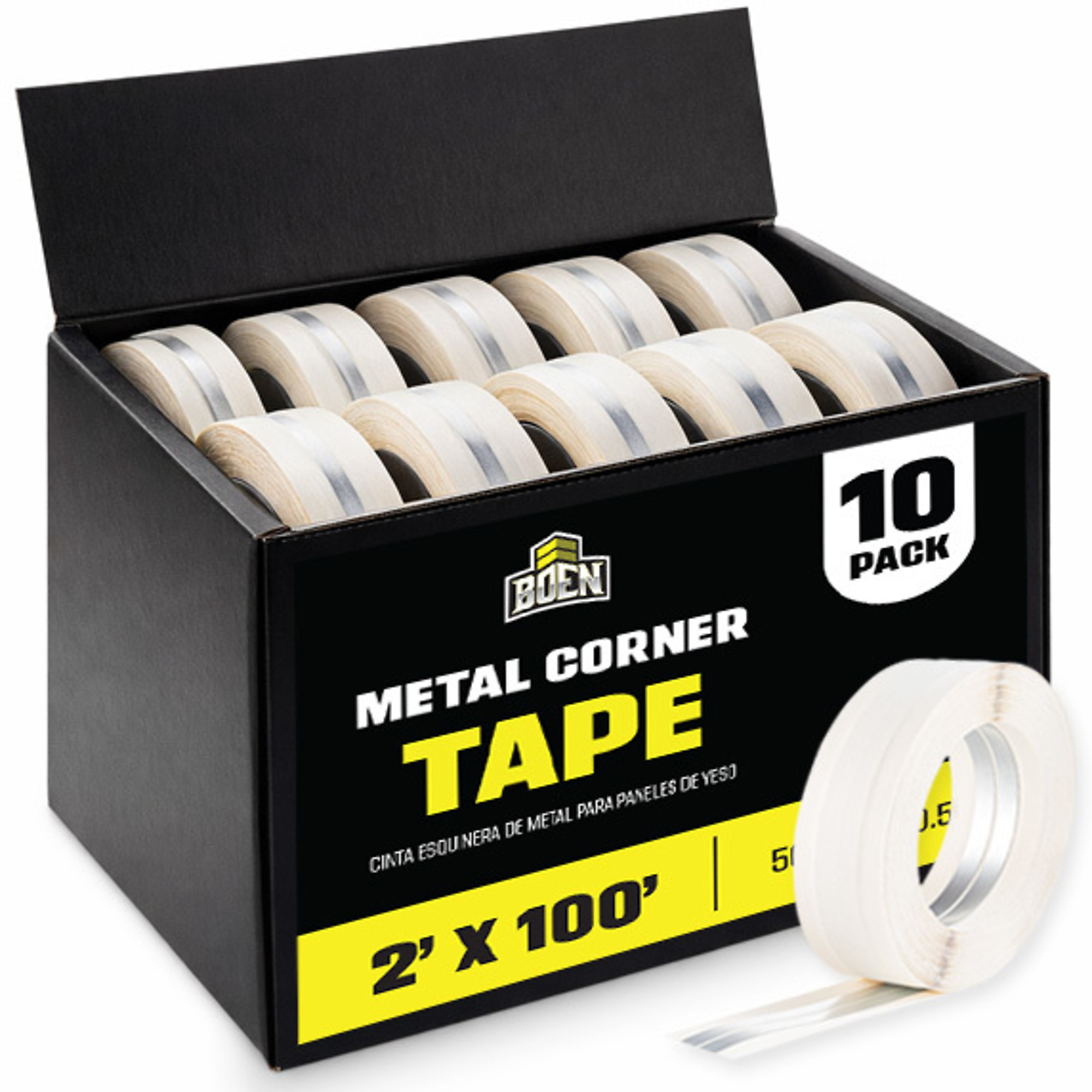 Boen Reinforced Metal Corner Tape, 2 in x 100 ft, 10-Pack, Crack Repair, Drywall Tape